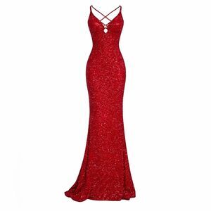 David's Bridal Vintage 90s/Y2K 100% Silk Beaded Red Prom Gown Size S